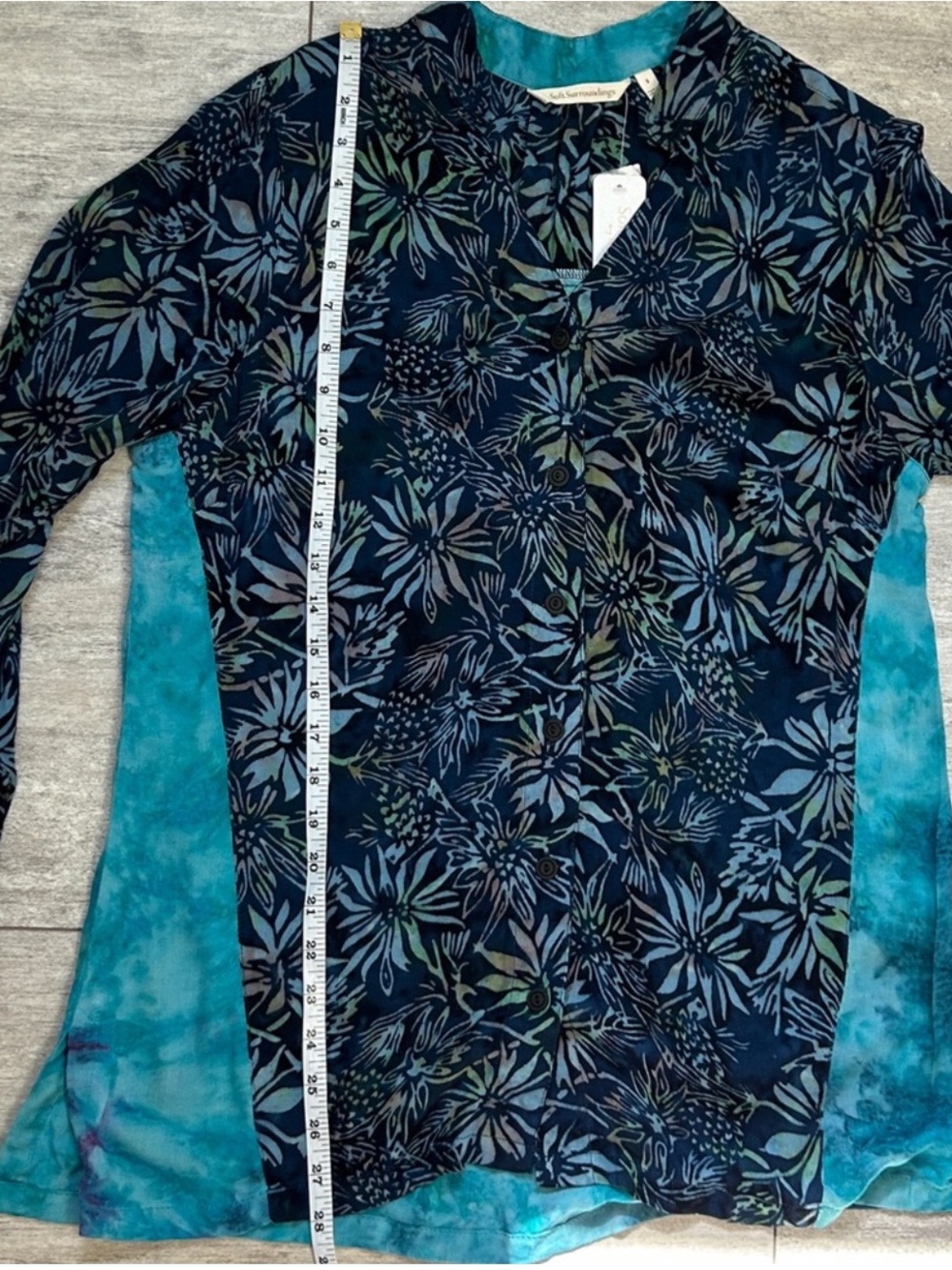 Soft Surroundings Floral Split-Panel Tunic in Caribbean-Turquoise  NWT - Picture 9 of 10